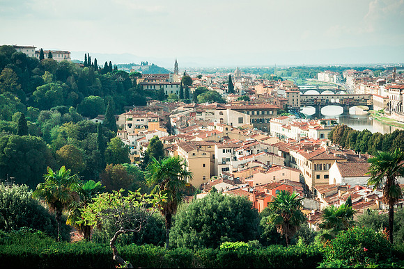 Overlooking Ponte Vecchio from Piazzale Michelangelo, Florence, Italy